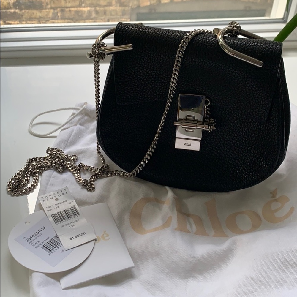 Chloe Mini Drew saddle bag in black/silver